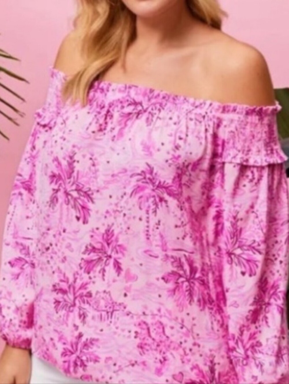 LILLY PULITZER Blanche Off The Shoulder Top M Wild About You in Pink Blossom